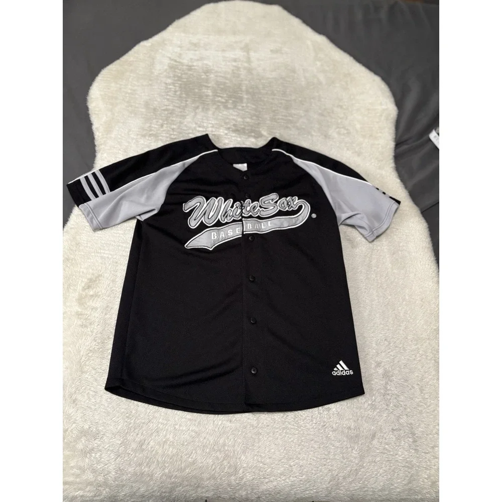 White Sox Boys Large 14/16 Black Button Jersey Adidas Shirt Baseball MLB